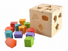 Cub Educational din Lemn cu 12 Forme Geometrice Multicolore pentru Copii 3 Ani+ foto