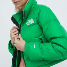 The North Face geaca de puf NUPTSE SHORT JACKET femei, culoarea verde, de iarna, NF0A5GGEPO81