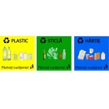 Stickere Colectare Selectiva - Reciclare - Plastic, Hartie, Sticla - Set 3 buc