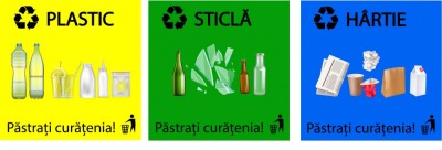 Stickere Colectare Selectiva - Reciclare - Plastic, Hartie, Sticla - Set 3 buc foto