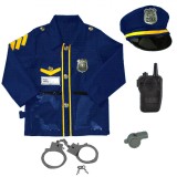 Costum Politist Copii, Set 5 Piese: Vesta, Accesorii, Catuse, Fluier, Statie, Halloween, Carnaval, Baieti, Albastru