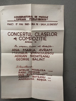 bnk div Afis concert Conservatorul Ciprian Porumbescu 1983 foto