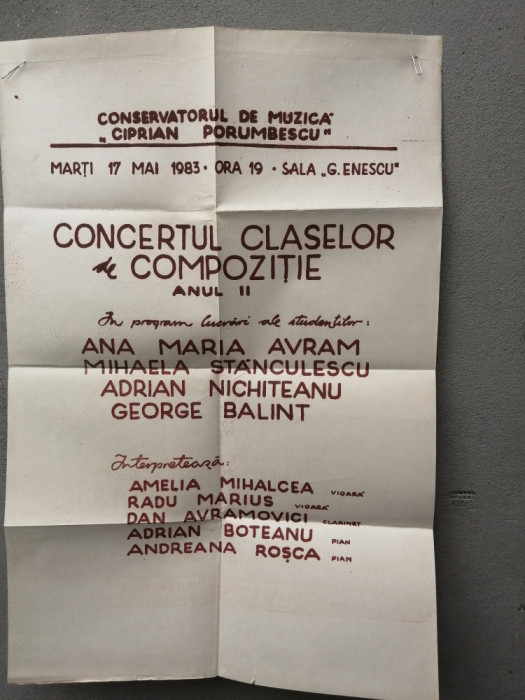bnk rev Afis concert Conservatorul Ciprian Porumbescu 1983
