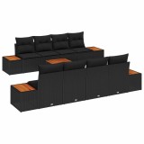 vidaXL Set de canapele pentru grădină cu pernă 9 pcs Negru Rattan poli 3348049
