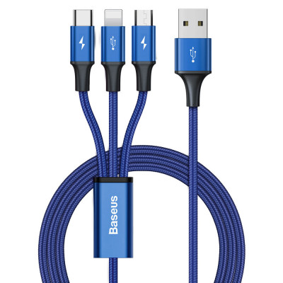Baseus - Rapid Series 3in1 Cablu de date (CAJS000003) - USB la Type-C / Lightning / Micro-USB 3.5A, 1.2m - DarkAlbastru foto
