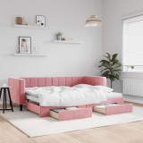 Pat de zi extensibil vidaXL, 80x200cm, catifea roz, cu 2 sertare depozitare, canapea extensibila