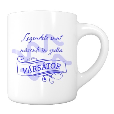 Cana alba personalizata &amp;quot;Legendele sunt nascute in zodia Varsator&amp;quot;, INOVATIX&amp;reg;. 330ml foto