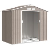 Outsunny Magazie Grădină Metalică cu Orificii de Ventilație și Ușă Culisantă Dublă pentru Grădinarit și DIY, 213x130x185 cm, Maro | Aosom Romania