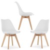 Set 3 Scaune Grosseto, Stil Scandinav cu Picioare din Lemn, Sezut din PP si Perna din Piele Ecologica, Maxim 120 Kg, 49 x 45 x 82 cm, Alb