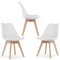 Set 3 Scaune Grosseto, Stil Scandinav cu Picioare din Lemn, Sezut din PP si Perna din Piele Ecologica, Maxim 120 Kg, 49 x 45 x 82 cm, Alb
