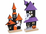 Set 2 Casute Halloween textil lemn multicolor cu leduri cm 11 x 4 x 23 H