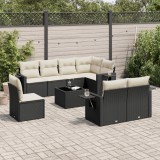 Cumpara ieftin Gossi set mobilier de gradina cu perne, 9 piese, negru, poliratan