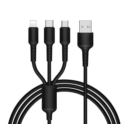 Cablu Incarcare USB la Lightning - USB la MicroUSB - USB la USB Type-C Borofone BX16, 1 m, Negru foto