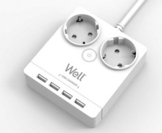 Prelungitor cu 2 prize + 4 x USB 3m Alb, EXTS-2S3M-PROT/USB4-WL