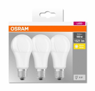 3 Becuri LED Osram Base Classic A, E27, 13W (100W), foto