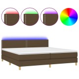 Cumpara ieftin Pat cu arcuri, saltea si LED, maro inchis, 200x200 cm, textil