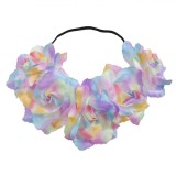 Coroniță păr deghizare cu flori mari pastel multicolor &amp; glitter