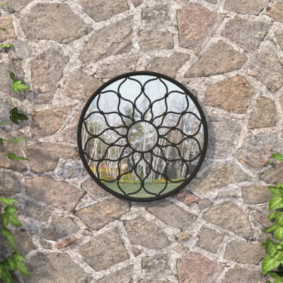 Oglinda de gradina rotunda, negru, 60x3 cm, fier, uz exterior GartenMobel Dekor foto