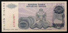 Bosnia Herzegovina Srpska Republic 1.000.000 1 milion Dinara 1993 UNC ** foto