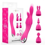 Vibrator INTENSE Cher, cu 20 funcții de vibrație, 4 capete interschimbabile, design ergonomic, rezistent la apă, culoare roz, 18.2 cm