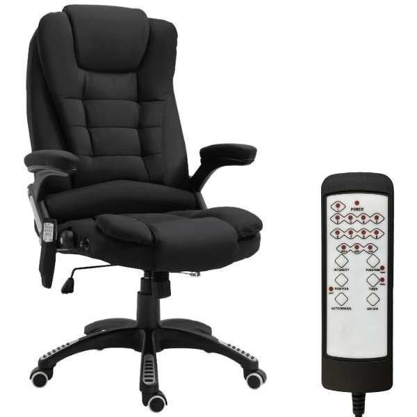 Scaun Rotativ de Birou cu Functie Masaj in 6 Puncte si Incalzire Lombara, Material Textil si PVC, Maxim 120 Kg, 67 x 74 x 107-11