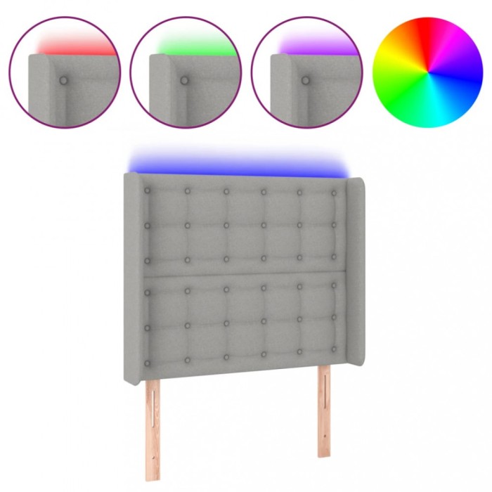Tablie de pat cu LED, gri deschis, 93x16x118/128 cm, textil