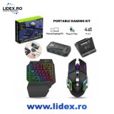 Set Kit Gaming Tastatura Iluminata 39 Taste One Hand si Mouse, GlowforHome, Iluminare Rainbow, 4in1, Portabil, Design Ergonomic, Convertor, Video Game