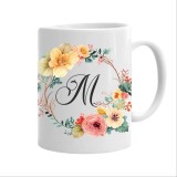 Cana alba personalizata Flori-Alfabet, litera M, INOVATIX&reg;. 330ml, Oem