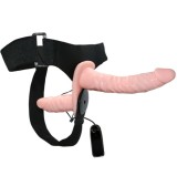 Cumpara ieftin Strap-On Dublu Cu Vibratii Ultra Passionate, Natural, 17.5 cm, Baile