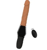 Vibrator Realist cu Impingere si Ventuza Detasabila, Remote Control, Silicon, USB, Natural