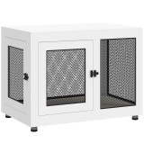 PawHut Cușcă pentru C&acirc;ini de Talie Mare cu 2 Uși Blocabile, Picioare Reglabile și Pernă Lavabilă, 94x60x71.5 cm, Alb | Aosom Romania