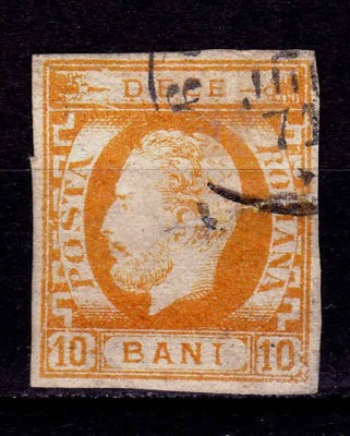 ✅ RO 1871/72 ,LP 31 ,&amp;quot;Carol I cu barba- nedant.&amp;quot;,10 B portocaliu , defect pe fata ,stampilat foto