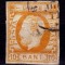 ✅ RO 1871/72 ,LP 31 ,&quot;Carol I cu barba- nedant.&quot;,10 B portocaliu , defect pe fata ,stampilat