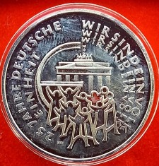 (A54) MONEDA DIN ARGINT GERMANIA - 25 EURO 2015, LIT D, REUNIFICAREA GERMANIEI, TIRAJ 50.000 BUC, STARE PROOF