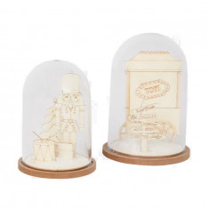 Set 2 Cupole din plastic cu baza lemn cu accesorii-Tip Model 4