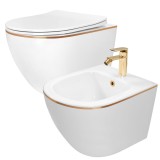 Set vas WC CARLO Mini Flat + bidet CARLO Mini White Gold Edge, REA