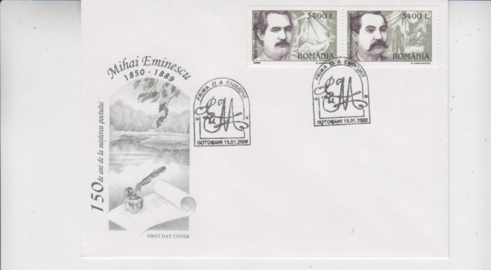 C12 - FDC Romania - 150 ani - nasterea poetului Mihai Eminescu - LP1502 - 2000