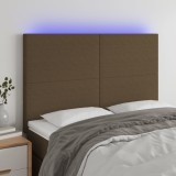 vidaXL Tăblie de pat cu LED, maro &icirc;nchis, 144x5x118/128 cm, textil