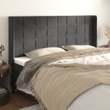 Tăblie de pat cu aripioare gri &icirc;nchis 203x16x118/128 cm catifea