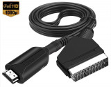 Cablu HDMI la Scart, Active, 1M, Full HD, convertor hdmi digital la euroscart analog cu mufa mama, video si sunet audio, adaptor cablu alimentare USB
