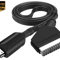 Cablu HDMI la Scart, Active, 1M, Full HD, convertor hdmi digital la euroscart analog cu mufa mama, video si sunet audio, adaptor cablu alimentare USB