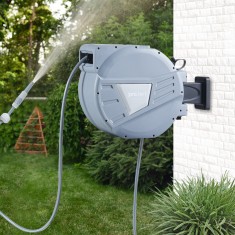 Tambur furtun gradina retractabil 30 m + 2 m, gri, pro.tec