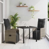 vidaXL Set de masă pentru grădină cu pernă 3 pcs Gri Rattan poli
