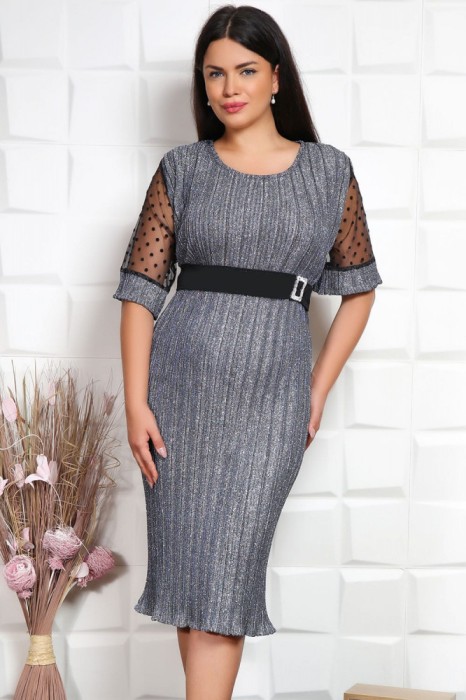 Rochie cu insertii plisat Gliter Argintiu - 44Marimea