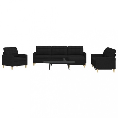 vidaXL Set de canapele cu taburet, 4 piese, negru, textil foto