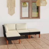 VidaXL Set mobilier de grădină cu perne, 4 piese, negru, poliratan