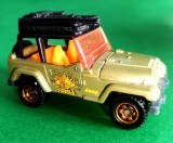 Jeep Wrangler Jungle Tours Matchbox, 1998 Mattel, vintage, Made in Thailanda. Diecast, carcasă metalică, planșeu și ventral plastic, parbriz orange W