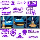 Cumpara ieftin Set 13 Stickere Auto Mov Premium pentru Curieri E i Livratori , Respect for Bikers, GTA V, Red Bull E i altele