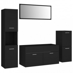 Set mobilier de baie, negru, lemn prelucrat