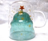 CANA DIN STICLA CU PERETI DUBLI DECOR CU BRAD DE CRACIUN 11 CM